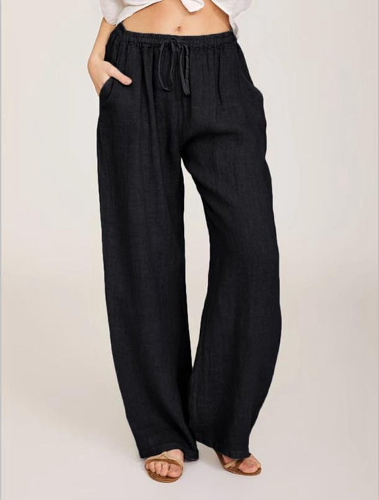 Damen nan luftige Palazzo-Hose mit Tunnelzugbund, elastischem Taillenabschluss und seitlichen Eingrifftaschen EB