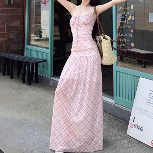 Damen Maxikleid mit Spaghettiträgern und eleganter Raffungen EB