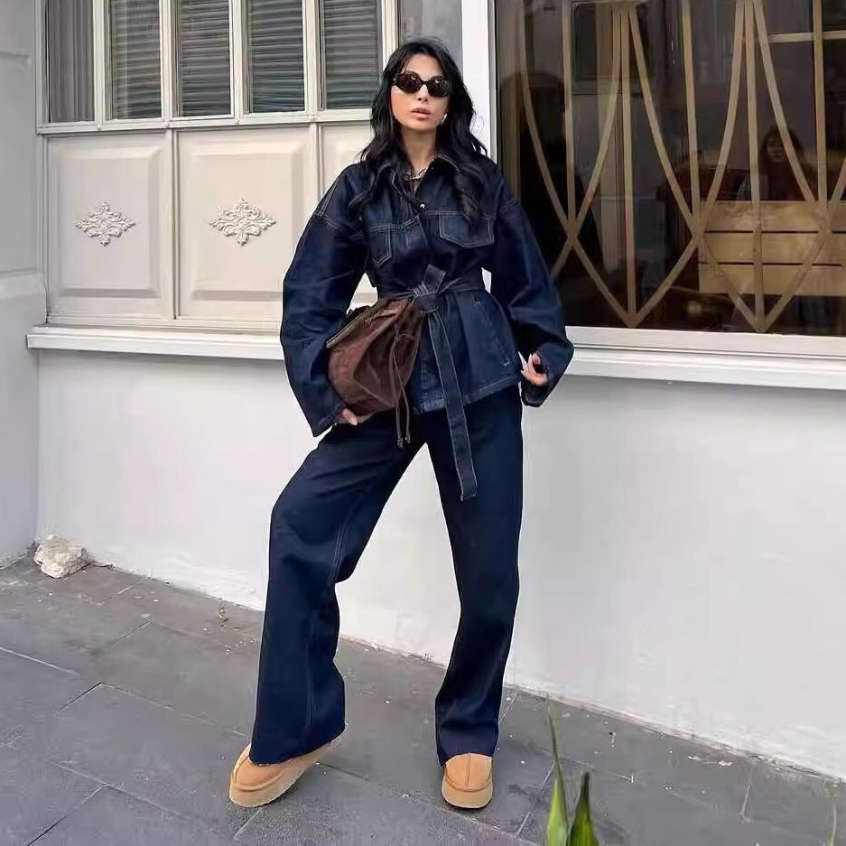 Damen nan hochgeschnittene, weit geschnittene Jeans mit geradem Bein und Fünf-Taschen-Details EB