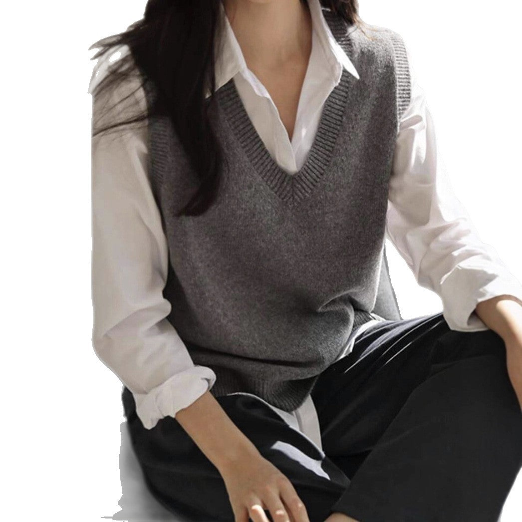 Damen Feinstrick-V-Ausschnitt Pullunder aus weichem Wollmix EB