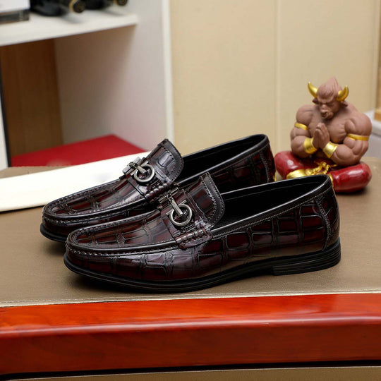 Herren Mokassin aus elegantem Leder mit glänzendem Kroko-Design EB