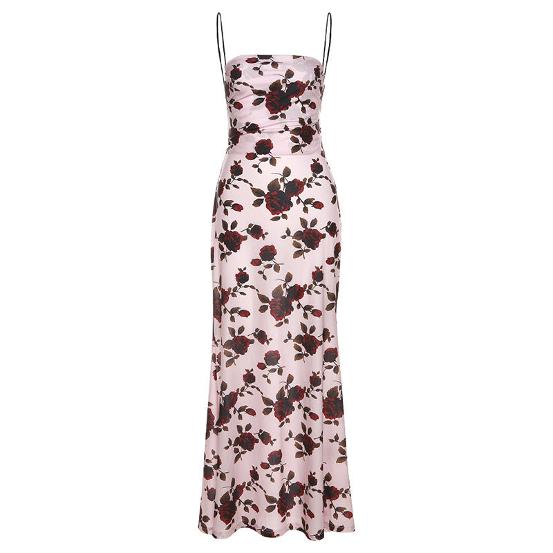 Damen Maxikleid mit floralem Design und dekorativen Spaghettiträgern EB