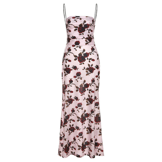 Damen Maxikleid mit floralem Design und dekorativen Spaghettiträgern EB