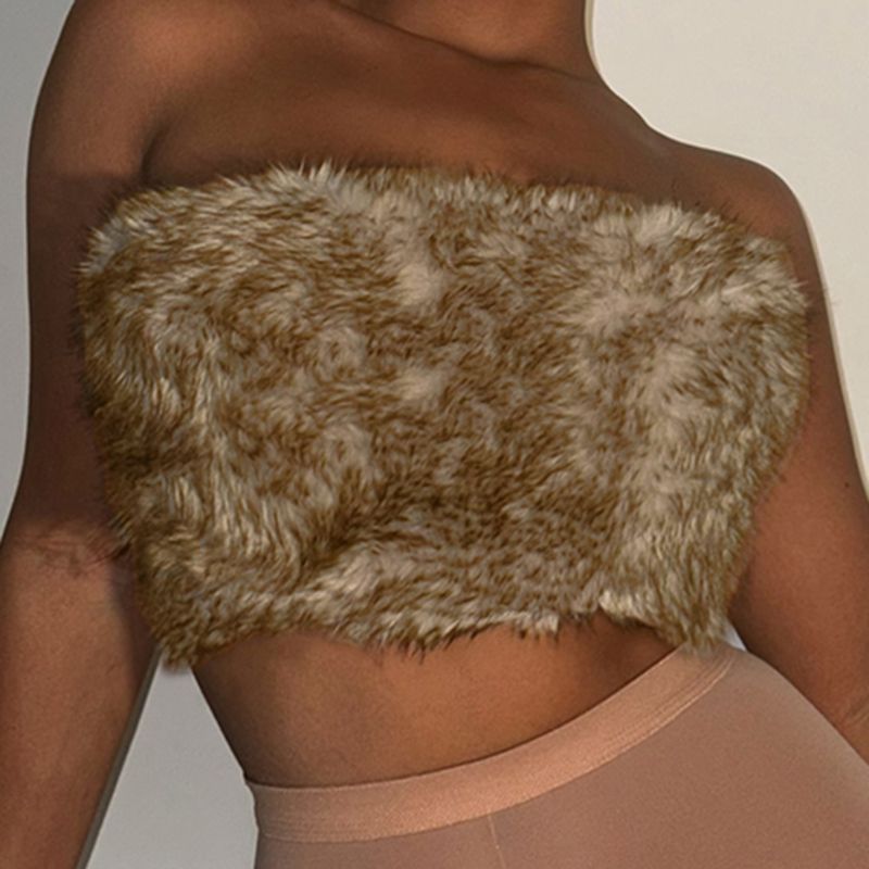 Damen Stylisches Kunstpelz-Bustier EB