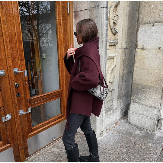 Damen lässige Oversized Jacke mit integriertem Schal EB