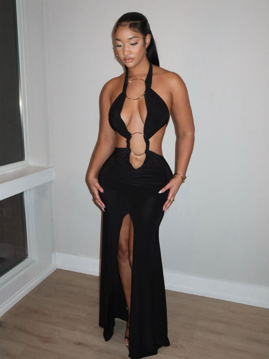 Damen aufregendes Maxikleid mit tiefem V-Ausschnitt und eleganten Raffungselementen EB