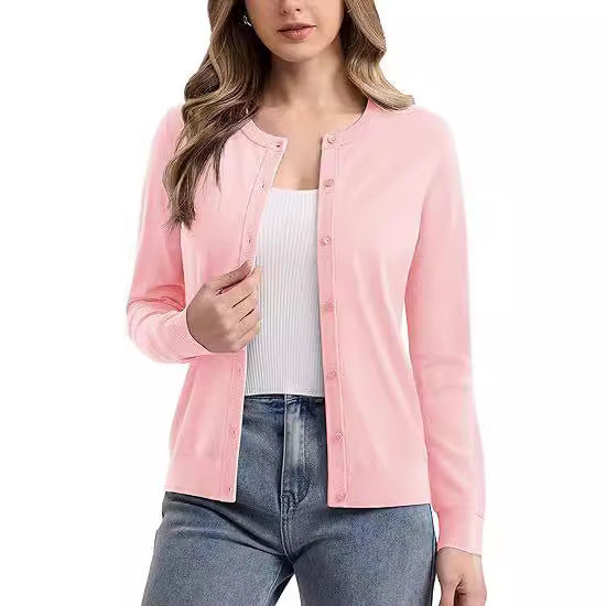 Damen lässiger Langarm-Cardigan mit Knopfverschluss EB
