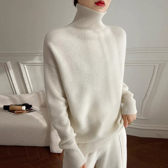 Damen Oversize Feinstrickpullover mit hohem Rollkragen und Seitenschlitzen EB