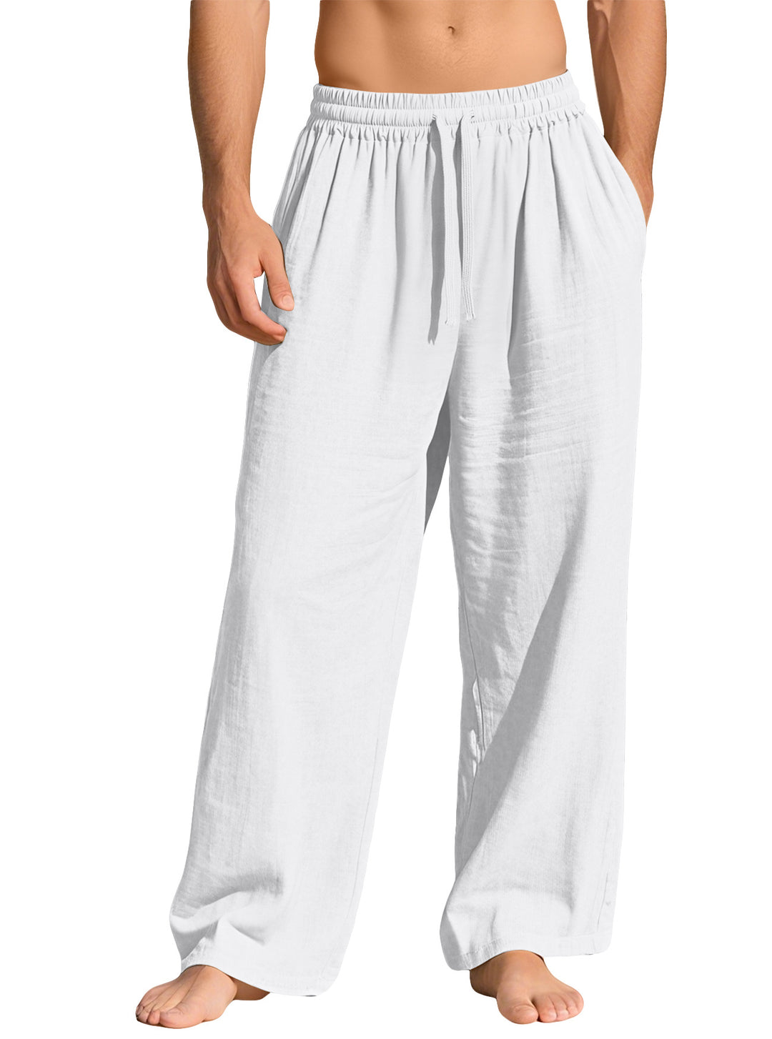 Herren nan leichte Leinen-Loungehose mit elastischem Bund und Seitentaschen EB