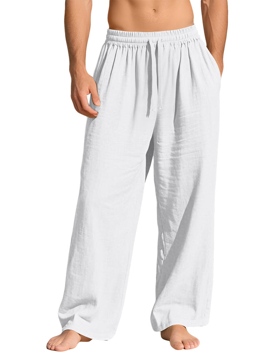Herren nan leichte Leinen-Loungehose mit elastischem Bund und Seitentaschen EB