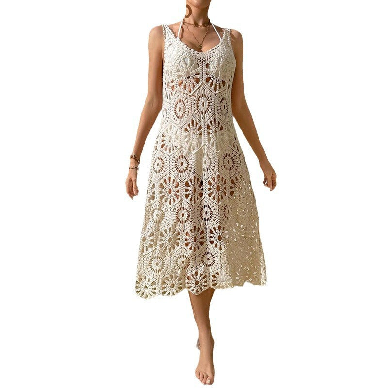Damen luftiges Häkel-Maxikleid EB