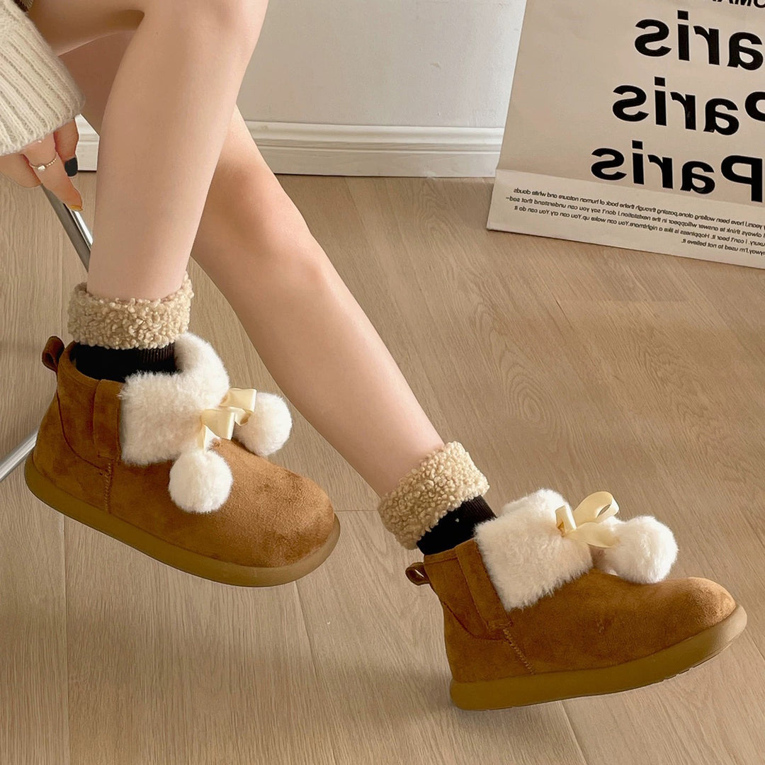 Damen Kuschelige Winterstiefel mit flauschigem Innenfutter und dekorativem Pompon EB