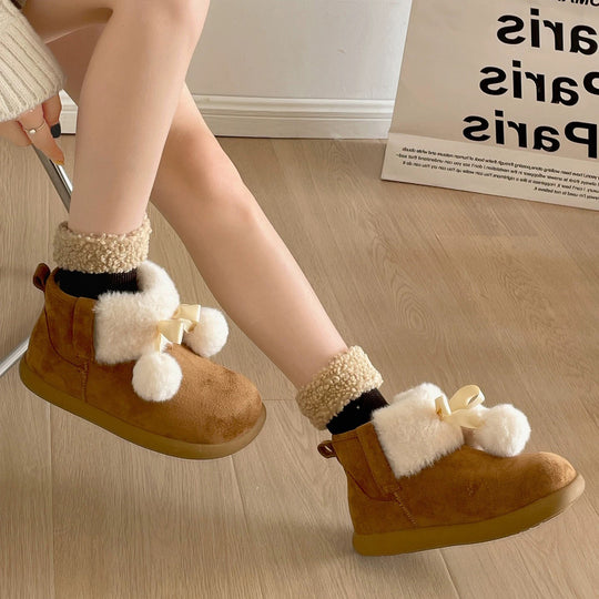 Damen Kuschelige Winterstiefel mit flauschigem Innenfutter und dekorativem Pompon EB