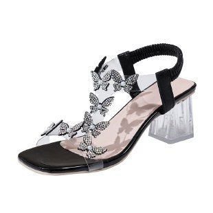 Damen Elegante und funkelnde Sandalen mit transparentem Blockabsatz EB