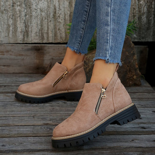 Damen Trendige Chelsea-Boots mit seitlichem Reißverschluss und rutschfester Sohle EB