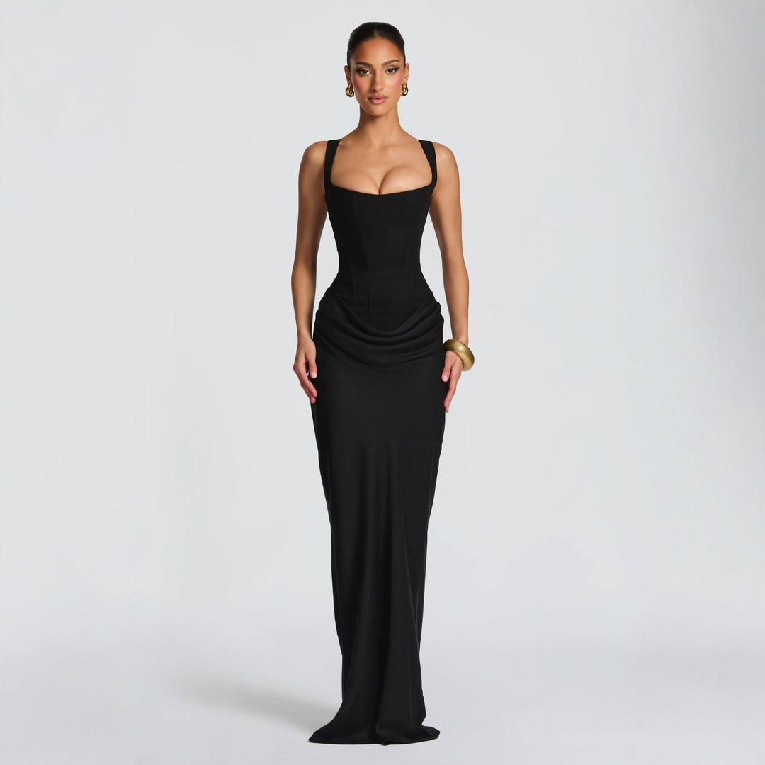 Damen Elegantes Maxikleid mit figurbetonendem Schnitt und raffiniertem Faltenwurf EB