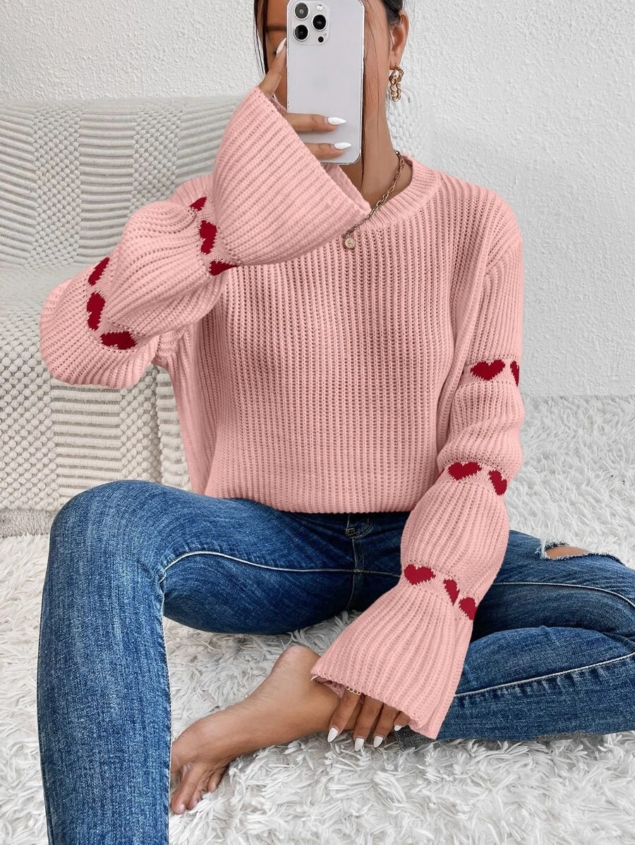 Damen Pullover mit romantischem Herzdesign EB