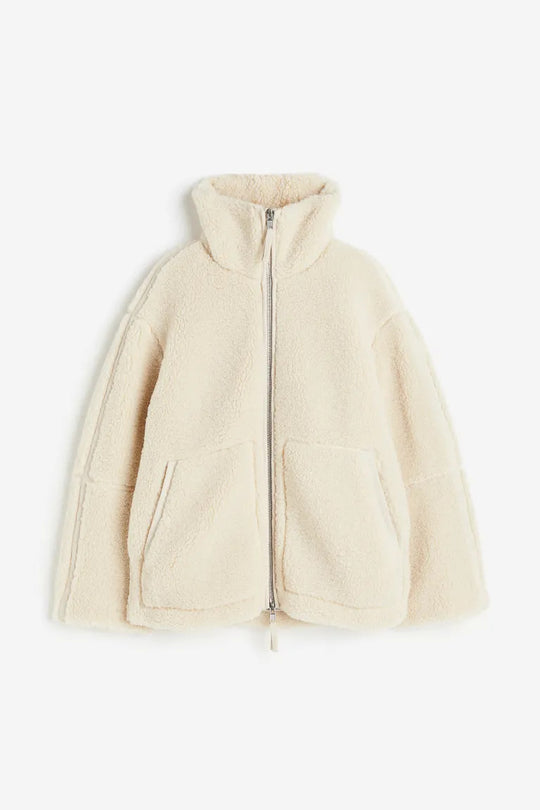 Damen kuschelige Fleece-Jacke mit hohem Kragen EB