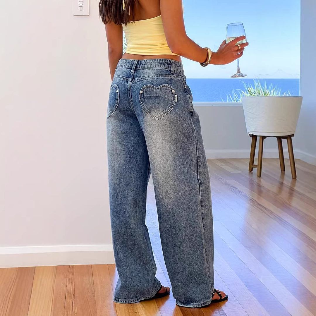 Damen Weit geschnittene Jeans mit hohem Bund und lässigem Stil EB