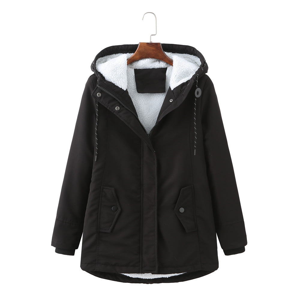 Damen warme Fleecegefütterte Parka-Jacke mit verstellbarem Taillenzug EB
