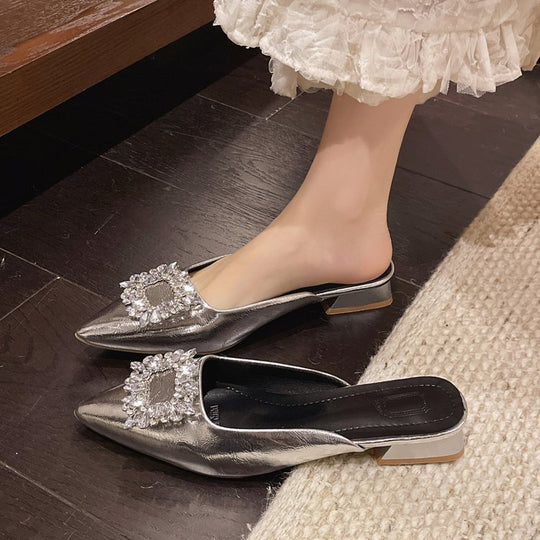 Damen elegante Mules mit funkelnden Strass-Akzenten EB
