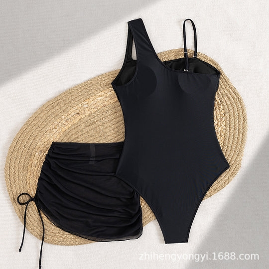 Damen Eleganter Badeanzug mit asymmetrischem Design und praktischer Wickelrock EB