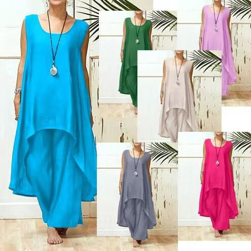 Damen Fließendes Tunika Maxi Overall EB