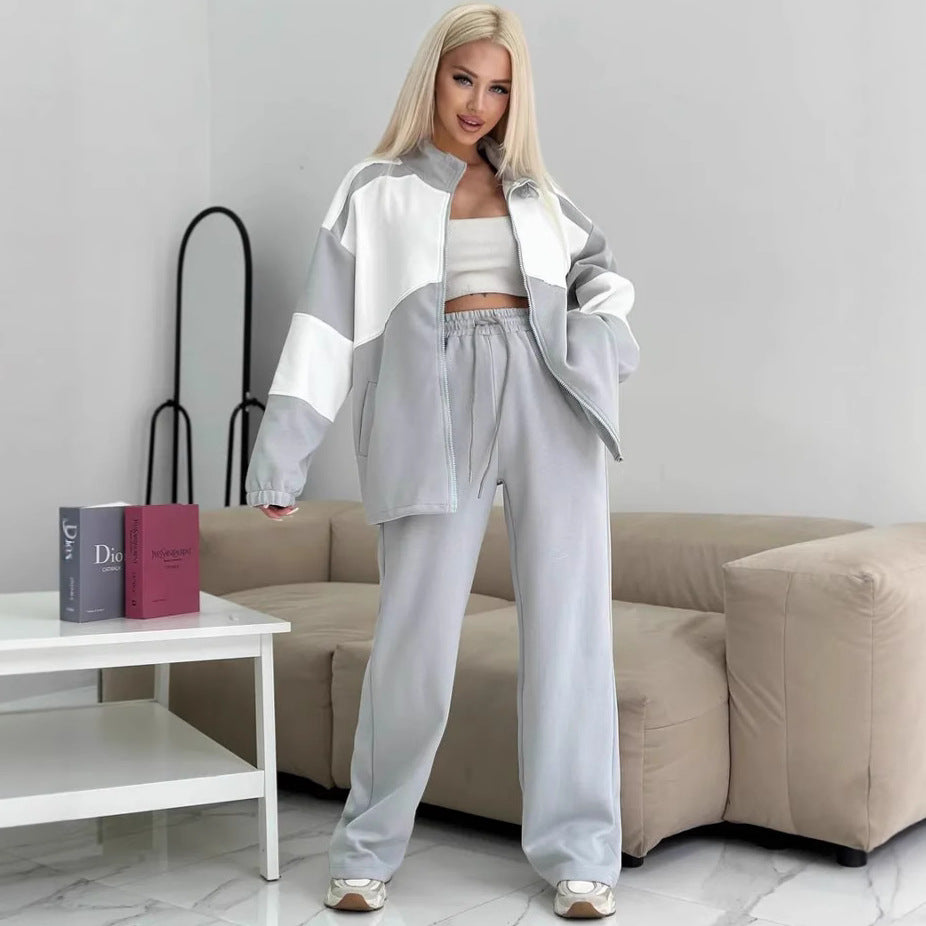 Damen sportliches Set aus hochfunktionalem Fleece-Material mit Reißverschluss EB