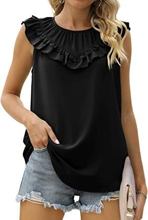 Damen leichtes Rüschenshirt mit elegantem Rundhalsausschnitt EB