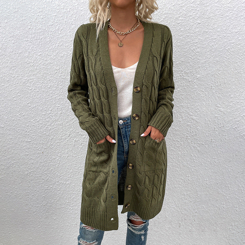 Damen Strickjacke mit tiefem V-Ausschnitt und elegantem Zopfmuster EB