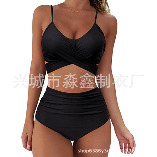 Damen Crop-Top Bikini-Set mit geflochtenem Design EB