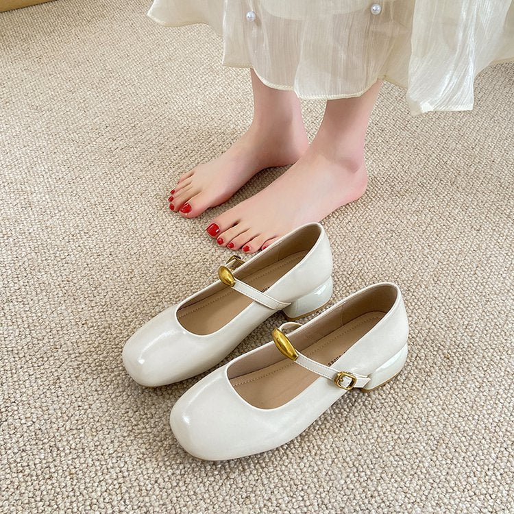 Damen elegante Blockabsatz-Ballerinas mit modischem Riemchen und stabiler Sohle EB