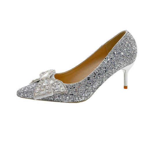 Damen glamouröse Glitzerpumps mit funkelndem Schleifenakzent EB