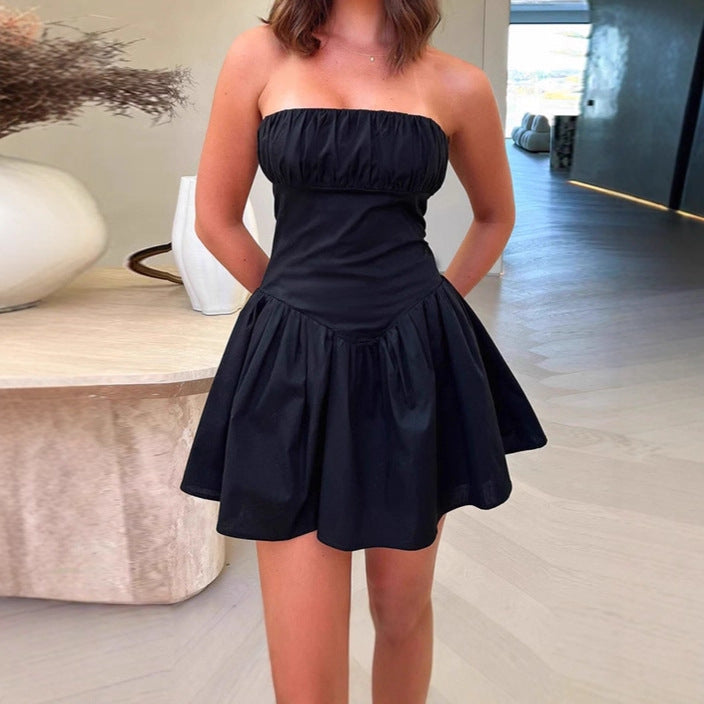 Damen trägerloses Minikleid mit voluminösem Rüschensaum und elegantem Schnitt EB
