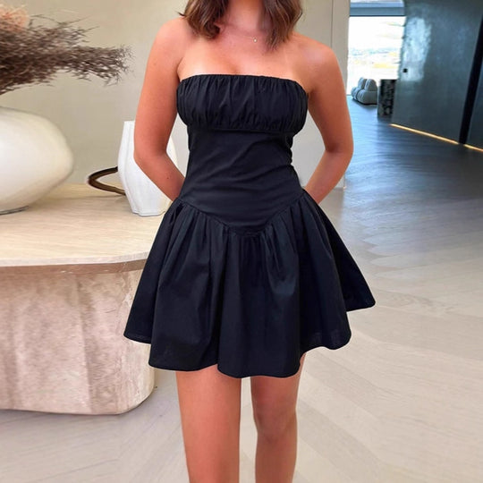 Damen trägerloses Minikleid mit voluminösem Rüschensaum und elegantem Schnitt EB