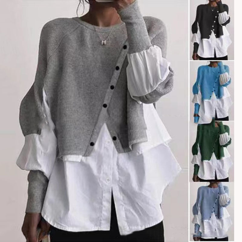 Damen modische Strickjacke mit geknöpften Details und Blusenüberwurf EB
