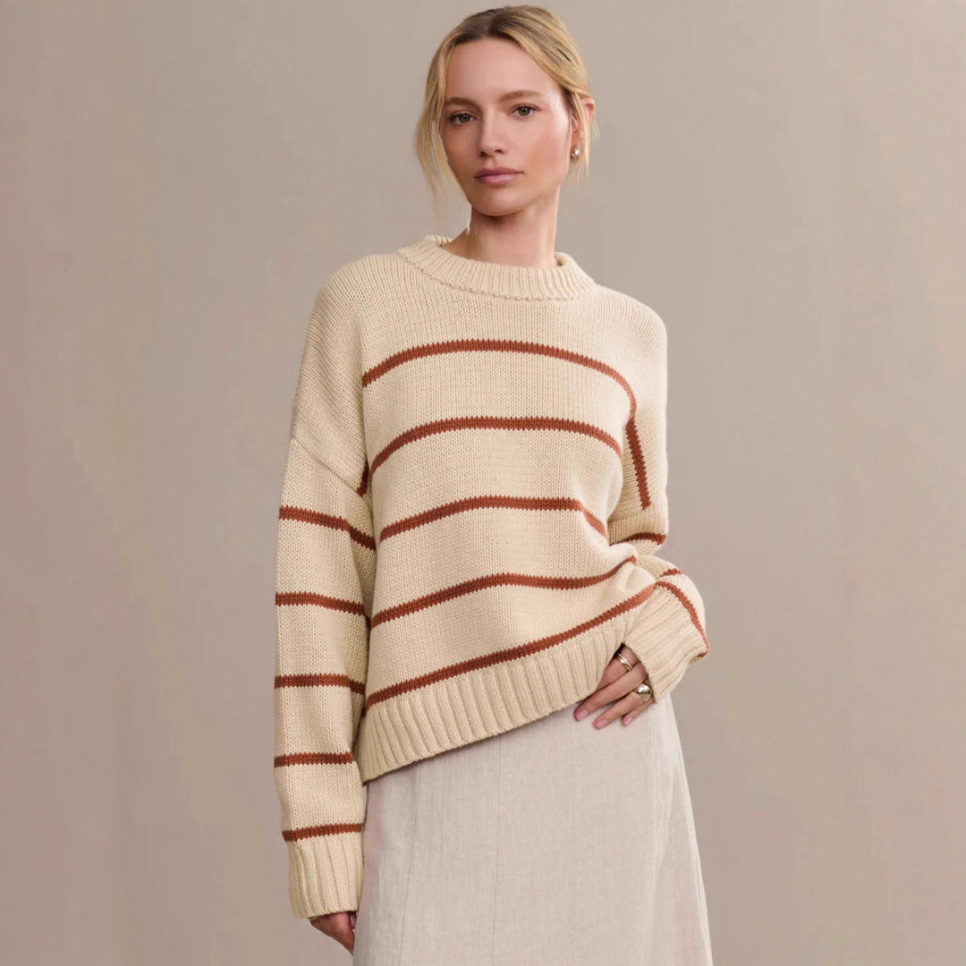 Damen gestrickter Pullover mit breitem Streifenmuster und lässigem Schnitt EB