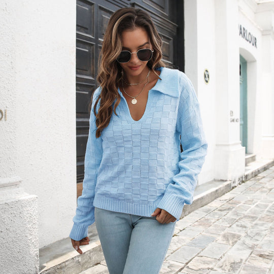 Damen Pullover mit modischem V-Ausschnitt und strukturiertem Muster EB