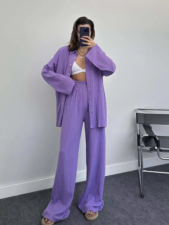 Damen lässiges Übergrößen-Hemd und lockere Hose Set EB