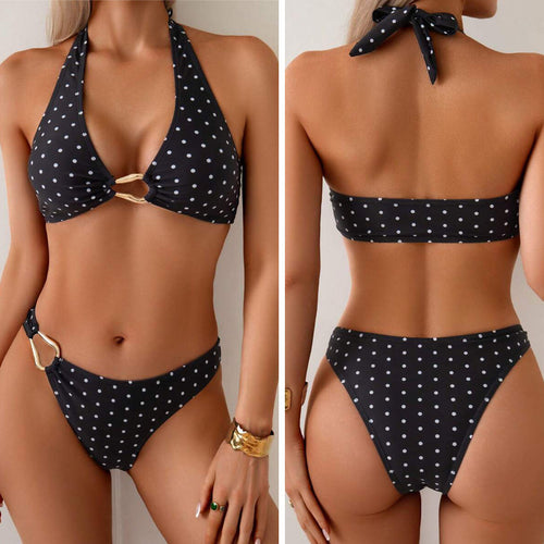 Damen Triangel-Bikini mit dekorativen Ring-Verschlüssen EB