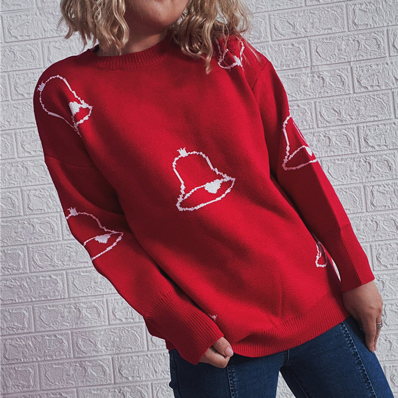 Damen Festlicher Pullover mit fröhlichem Glockenmotiv und lässigem Schnitt EB