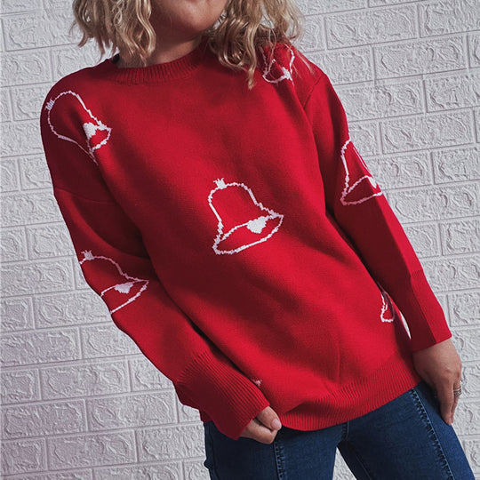 Damen Festlicher Pullover mit fröhlichem Glockenmotiv und lässigem Schnitt EB