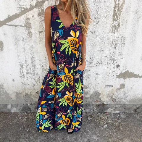 Damen Sommerliches Maxikleid mit buntem Tropenmuster EB