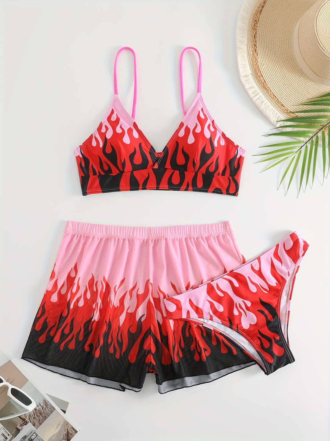 Damen Triangel-Bikini mit aufregendem Flammenmuster EB