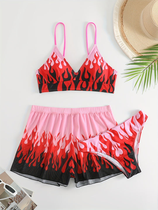 Damen Triangel-Bikini mit aufregendem Flammenmuster EB