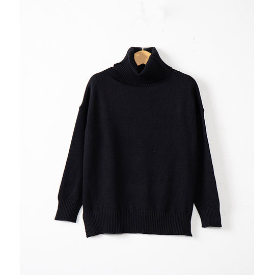 Damen gemütlicher Pullover mit Stehkragen und weitem Schnitt EB