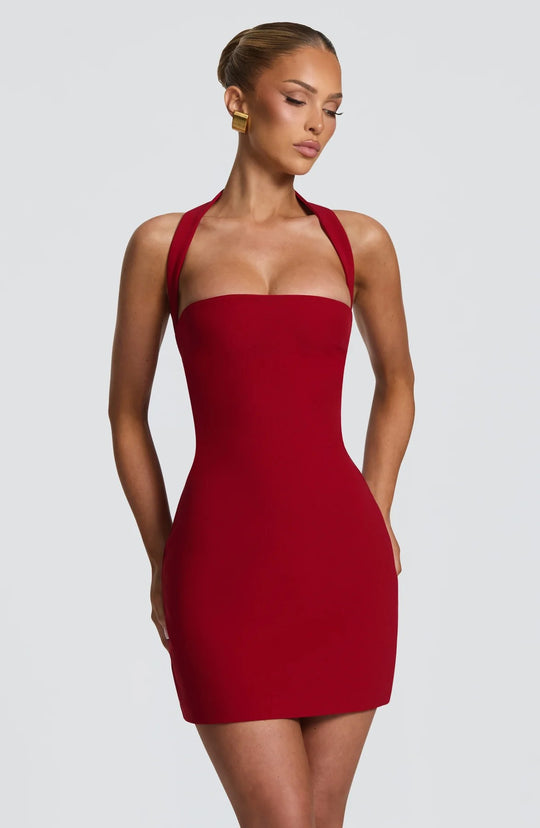 Damen elegantes Halterkleid mit figurbetonter Silhouette EB