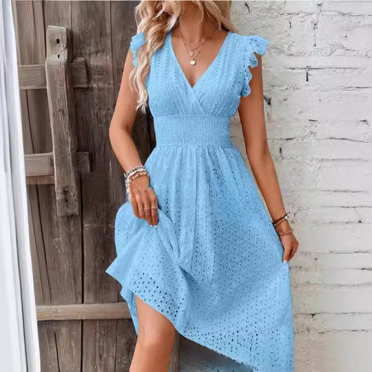 Damen Wickelkleid mit ausgefallenen Rüschendetails EB