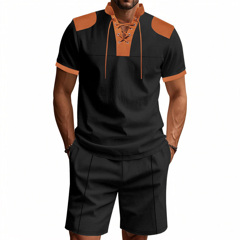 Herren lässiges Sport-Set mit dezenten Kontrastdetails und funktionalem Kragen EB