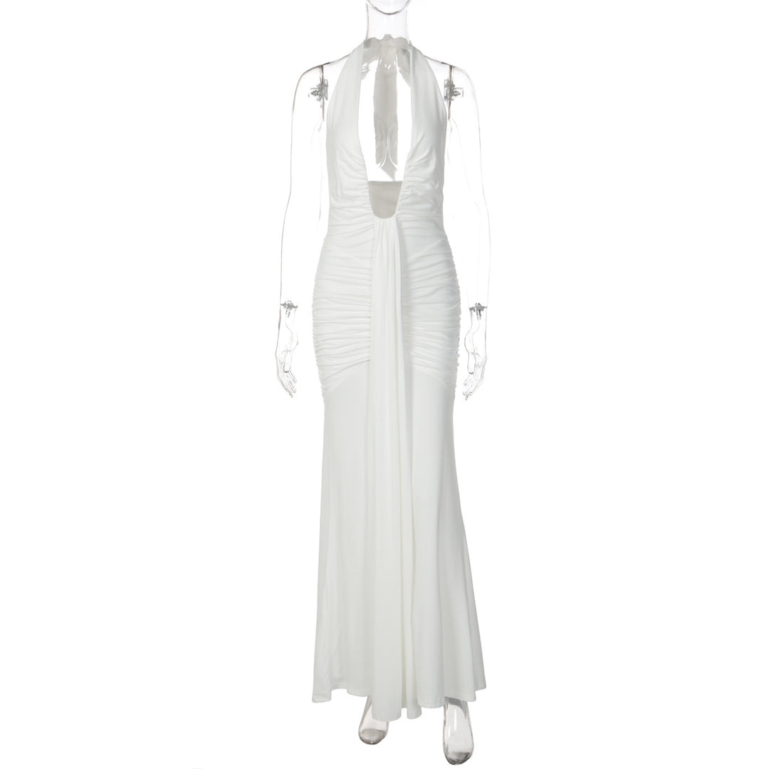 Damen Elegantes Maxikleid mit tiefem Ausschnitt und raffinierten Rüschendetails EB